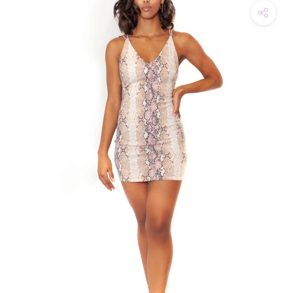 Caren‎ forbes pink tan snakeskin bodycon python dress club party night out large